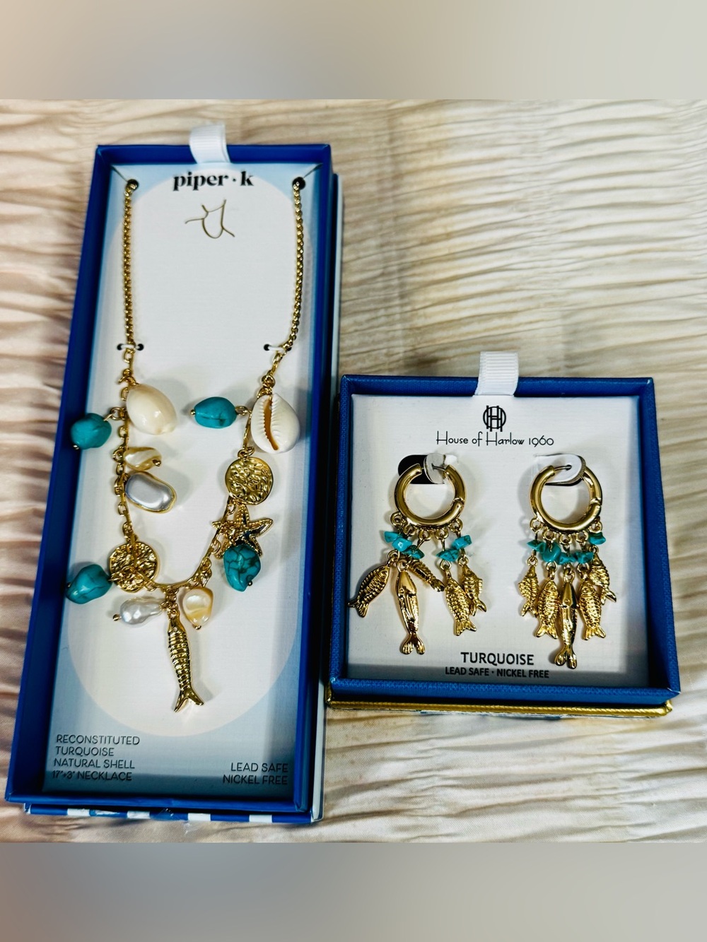 Piper K & House of Harlow 1960 Matching Necklace and Earrings (fish/turquoise)